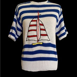 Vintage 1980s or 1990s does 70s nautical knit sweater top M coastal grandma
